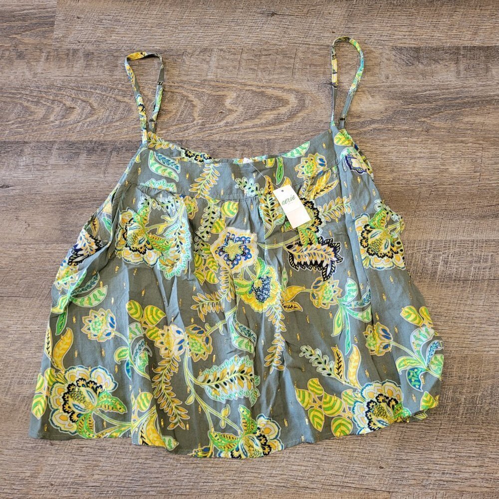 aerie Green Floral Print Tank Top with Lime Accents - Picture 4 of 9